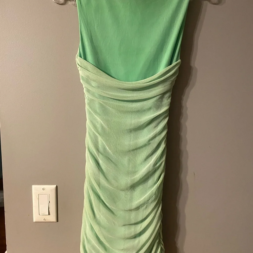 NWT Zara dress us med Green Party/cocktail mesh overlay NWT made in Romania - Picture 9 of 15